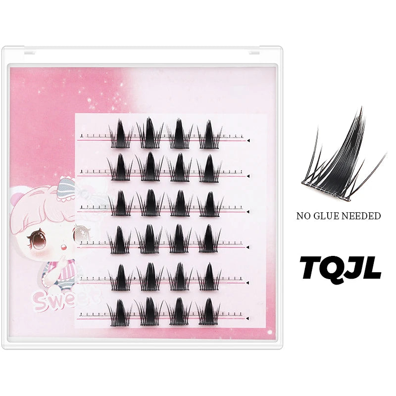 DINGSEN Self Adhesive Cluster Lashes 6 Rows Individual Eyelashes No Glue Needed Korean Makeup DIY Eye Lash Natural Eyelash