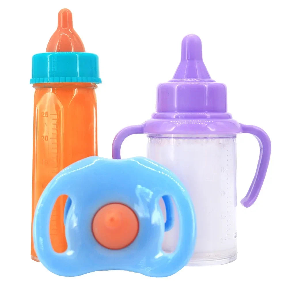 Doll accessories Baby Doll Feeding Bottle Set Baby Care Toy Stroller 2pc Milk And Juice Bottles With Toy Pacifier For Baby Dolls