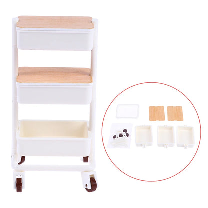 1Set 1:12  Dollhouse Miniature Trolley Dining Cart with Wheels Storage Display Shelf Bookshelf Furniture Model Decor Toy