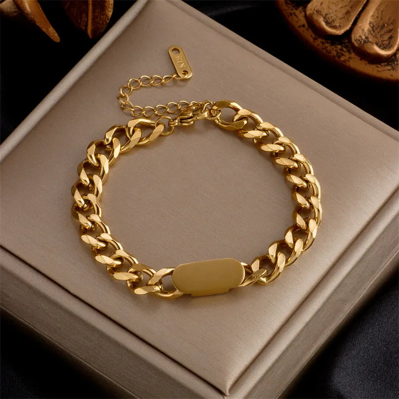 DIEYURO 316L Stainless Steel Fashion Link Chain Bangle Bracelet for Women Exquisite Gold Color Bracelet Jewelry Girl Gift брелок - Giftcare 