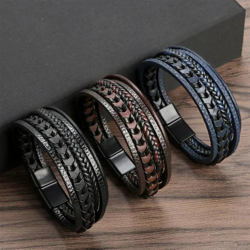 Classic Hand-Woven Leather Bracelet 19/21/23cm Multilayer Leather Men Bracelets Punk Bangle for Friend Charm Jewelry Gifts - Giftcare 