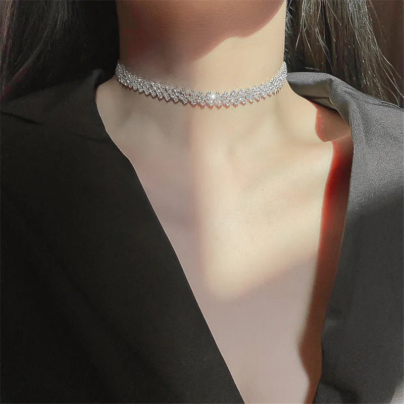 FYUAN Fashion Full Rhinestone Choker Necklaces for Women Geometric Crystal Necklaces Weddings Jewelry Party Gifts - Giftcare 