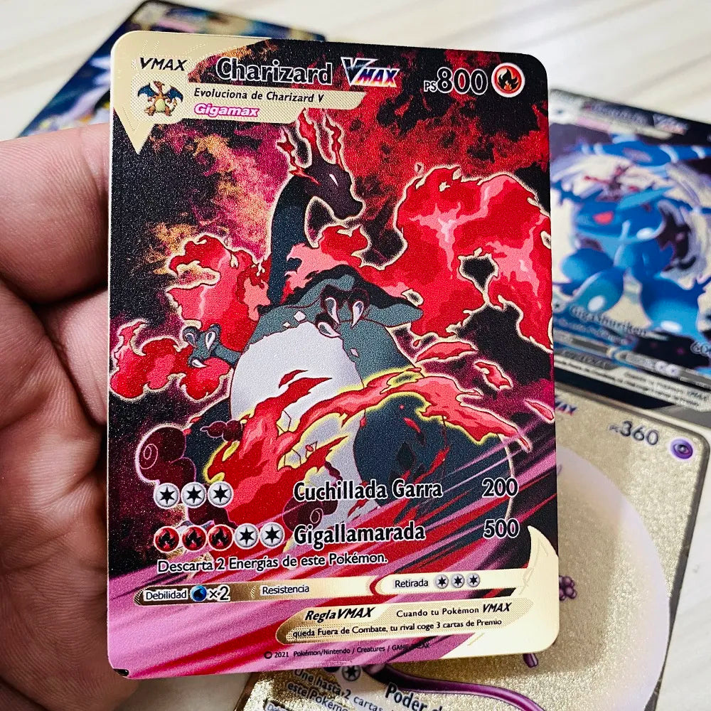 Spanish Pokemon Metal Card Vmax Original PIKACHU Charizard Gold Game Collection Cards - Giftcare 