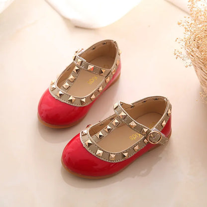 2023 New Girls Sandals Rivets Single Shoes Kids Leather Shoes children nude sandal toddler Girls Princess Flat Dance Shoes - Giftcare 