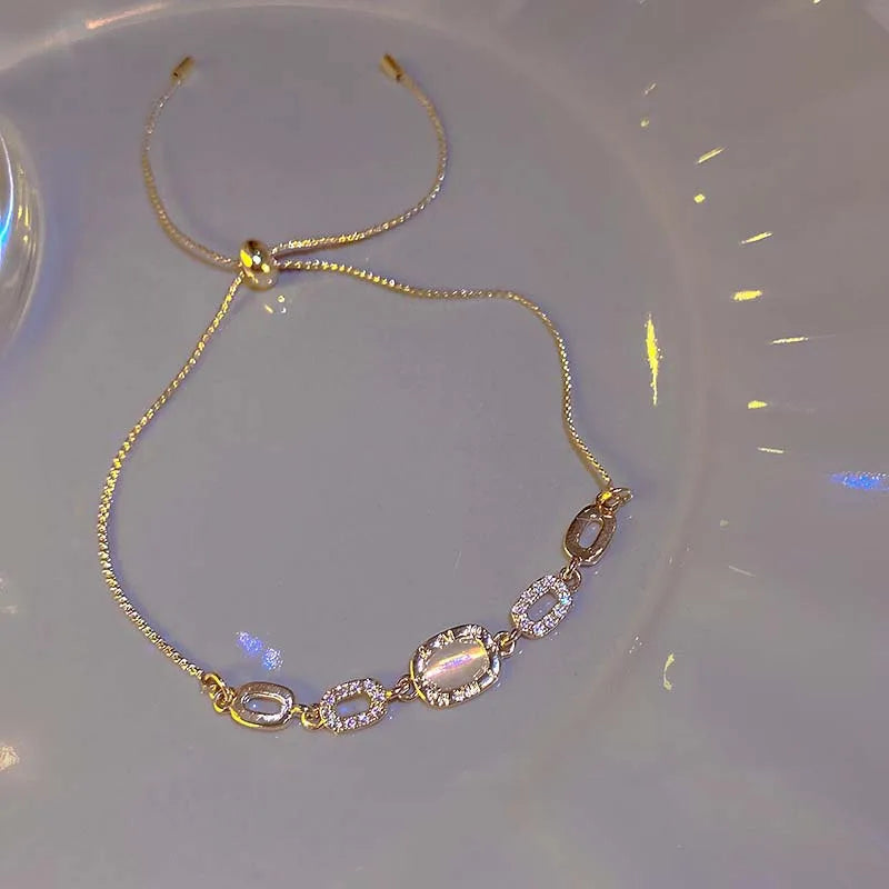 2025 New Luxury Zircon Chain Bracelets for Women Elegant Gold Color Square Opal Adjustable Bracelet Party Jewelry Gifts