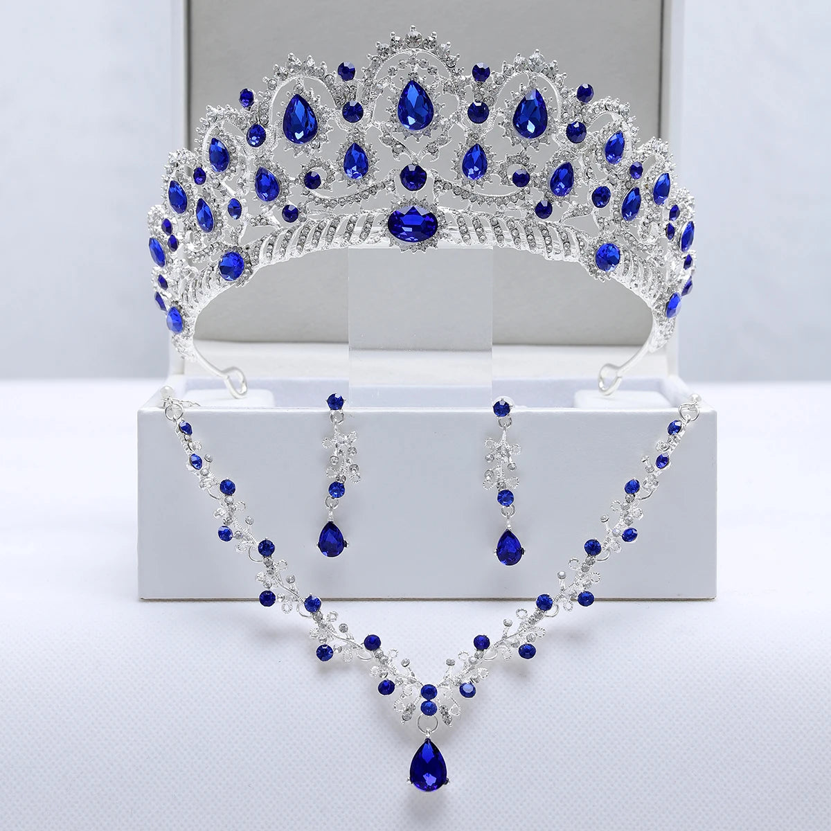 Ladies' Party Tiara Necklace Earrings 4 Pcs Set