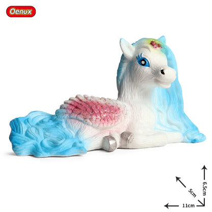 Oenux Fairy Tale Fly Horse Mythical Alpaca Elf Pegasus Action Figures Animal Model Collection Cute Girl Birthday Gift Kids Toy