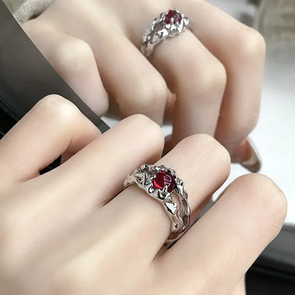 Irregular Gemstone Ring Aesthetic Girl Hollow Red Stone Ring Women's Liquid Hollow Ring Vintage Jewelry Accessories.Free shipping