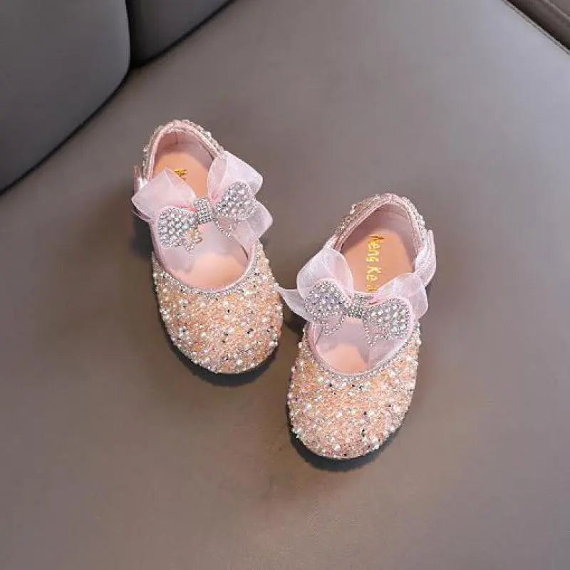 AINYFU New Children's Sequined Leather Shoes Girls Princess Rhinestone Bowknot Single Shoes 2023 Fashion Baby Kids Wedding Shoes - Giftcare 
