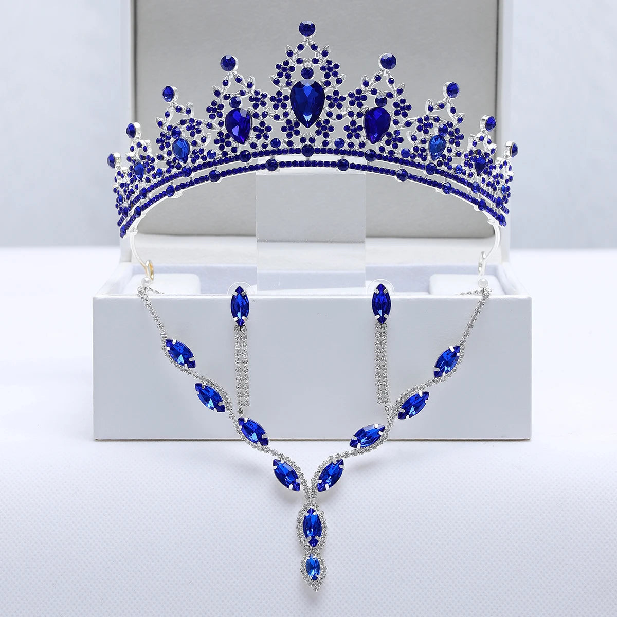 Ladies' Party Tiara Necklace Earrings 4 Pcs Set