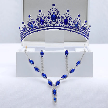 Ladies' Party Tiara Necklace Earrings 4 Pcs Set