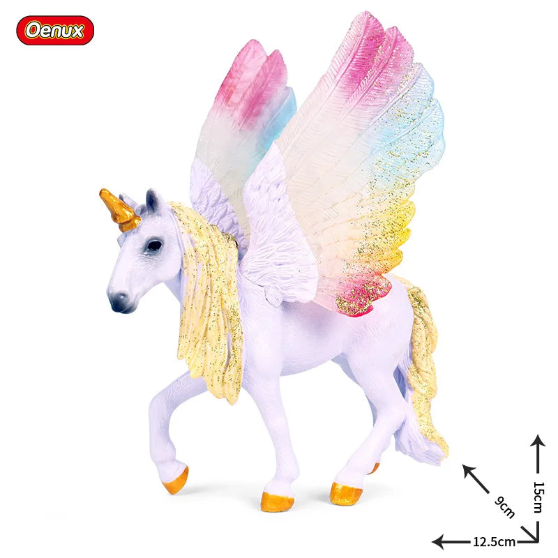 Oenux Fairy Tale Fly Horse Mythical Alpaca Elf Pegasus Action Figures Animal Model Collection Cute Girl Birthday Gift Kids Toy