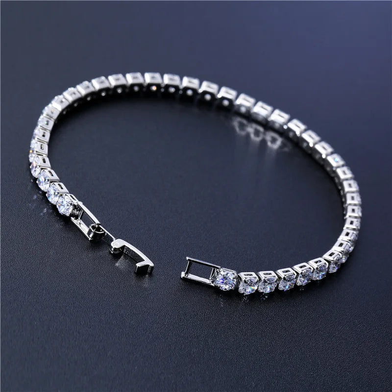 4mm Cubic Zirconia Green Tennis Bracelet Chain Bracelets For Women Men Gold Silver Color Hand Chain CZ Chain Homme Jewelry.Free Shipping