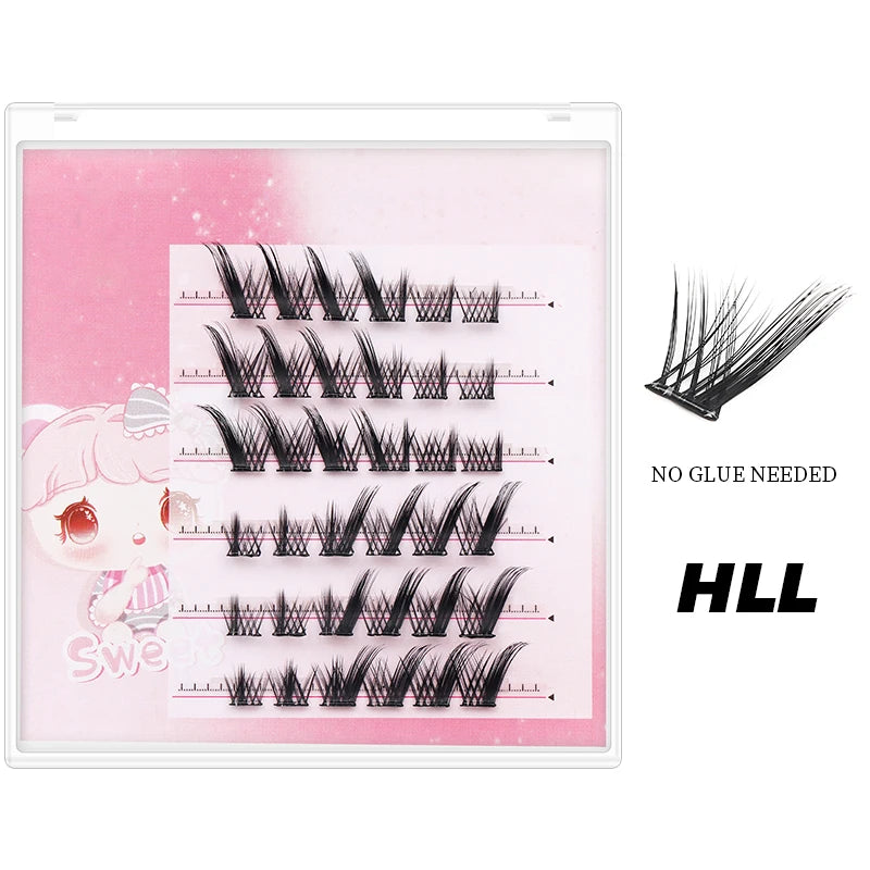 DINGSEN Self Adhesive Cluster Lashes 6 Rows Individual Eyelashes No Glue Needed Korean Makeup DIY Eye Lash Natural Eyelash