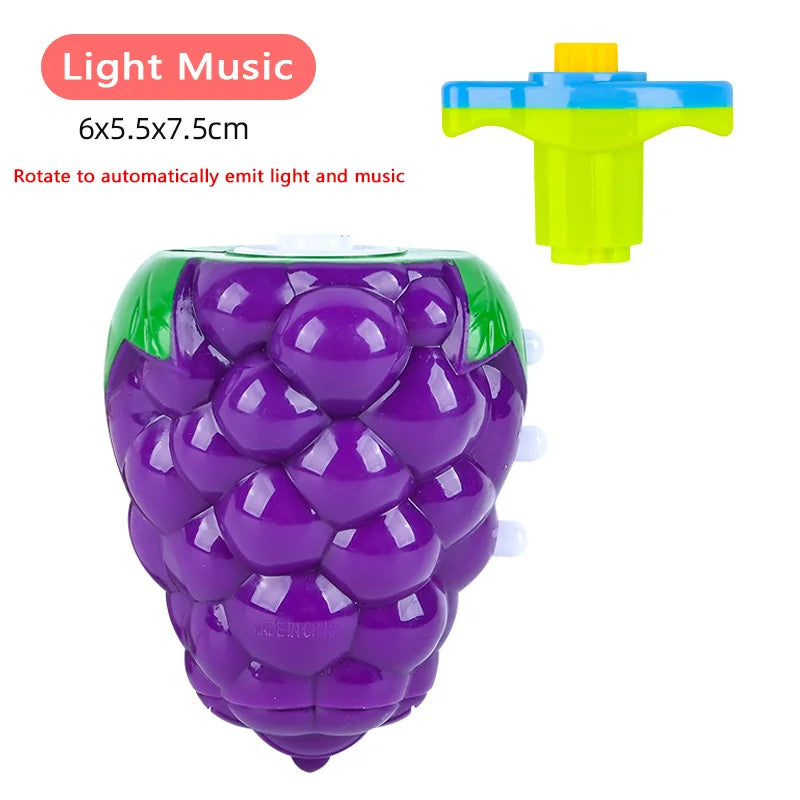 Flashing Spinning Twirl Top Children Light up Toy, Fruit Animal Shapes Heart Crown, LED, Music Gyroscope Launcher Birthday Gift