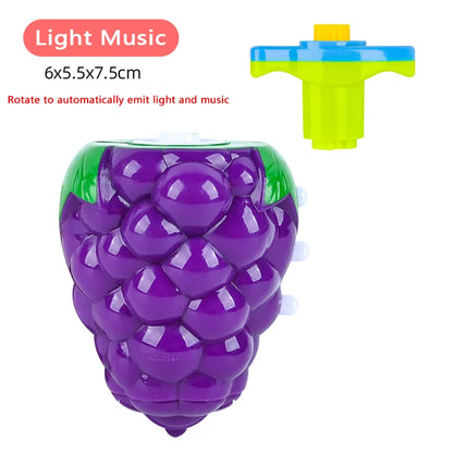 Flashing Spinning Twirl Top Children Light up Toy, Fruit Animal Shapes Heart Crown, LED, Music Gyroscope Launcher Birthday Gift