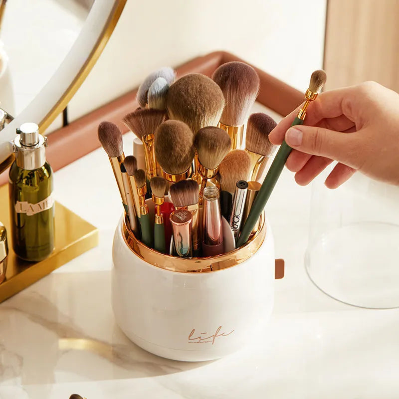 360° Rotating Makeup Brushes Holder Portable Desktop Cosmetic Organizer for Brushes Cosmetic Storage Box Clear Jewelry Container - Giftcare 
