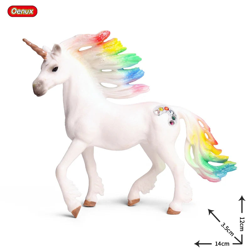 Oenux Fairy Tale Fly Horse Mythical Alpaca Elf Pegasus Action Figures Animal Model Collection Cute Girl Birthday Gift Kids Toy