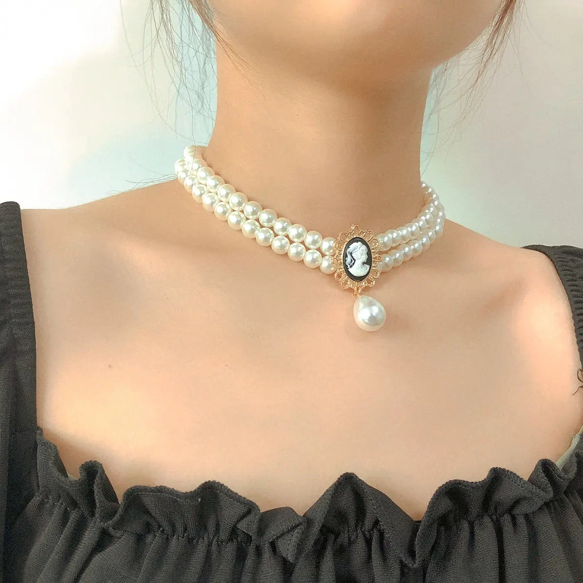 Layered Short Imitation Pearl Choker Necklace for Women - Giftcare 
