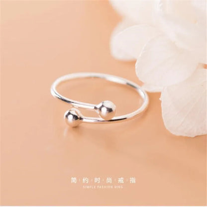 New Fashion Jewelry Double Beads 925 Sterling Silver Cute Smooth Small Ball Women Popular Exquisite Opening Rings    R053