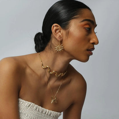 Jewelry Set Circle Dangle Earrings Natural Colorful Stone Chain Necklace