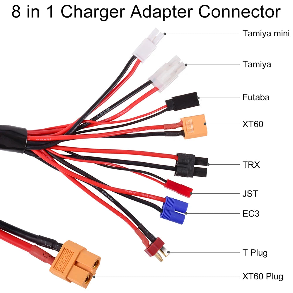 RC Charger Adapter Connector 8 In 1 Charger 4.0mm Banana/XT60 TRX Tamiya Lipo for RC Car Drone Imax B6 B6AC Battery Connector