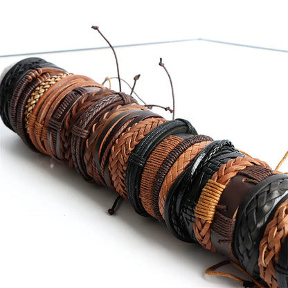 10Pcs/lot Vintage Leather Adjustable Bracelets Bangle For Women Men Mix Style Adjustable Fashion Jewelry Party Gifts - Giftcare 