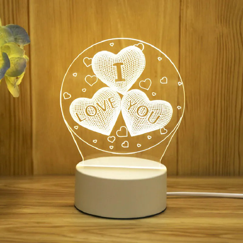 Romantic Love 3D Acrylic Led Lamp for Home Children's Night Light Table Lamp Birthday Party Decor Valentine's Day Bedside Lamp.Free shipping