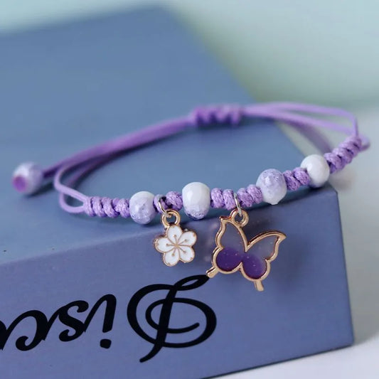 Rinhoo Fashion Handmade Purple Butterfly Flower Bracelet For Women Charm Sweet Animal Pendant Braided Bracelets & Bangle Jewelry - Giftcare 