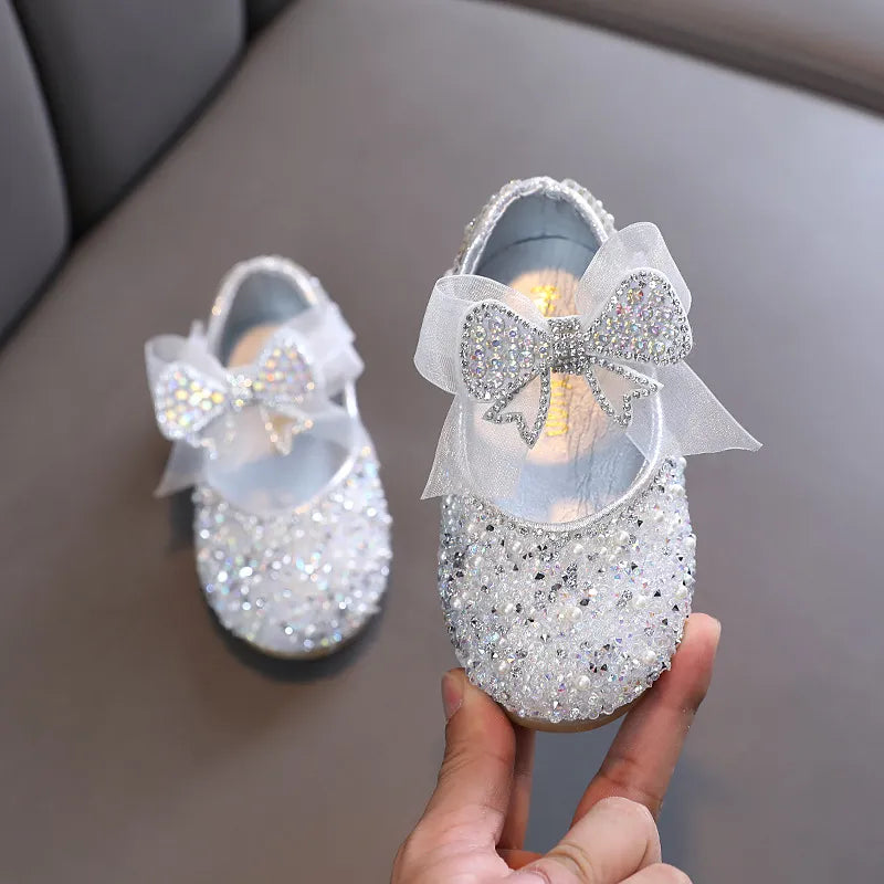 AINYFU New Children's Sequined Leather Shoes Girls Princess Rhinestone Bowknot Single Shoes 2023 Fashion Baby Kids Wedding Shoes - Giftcare 