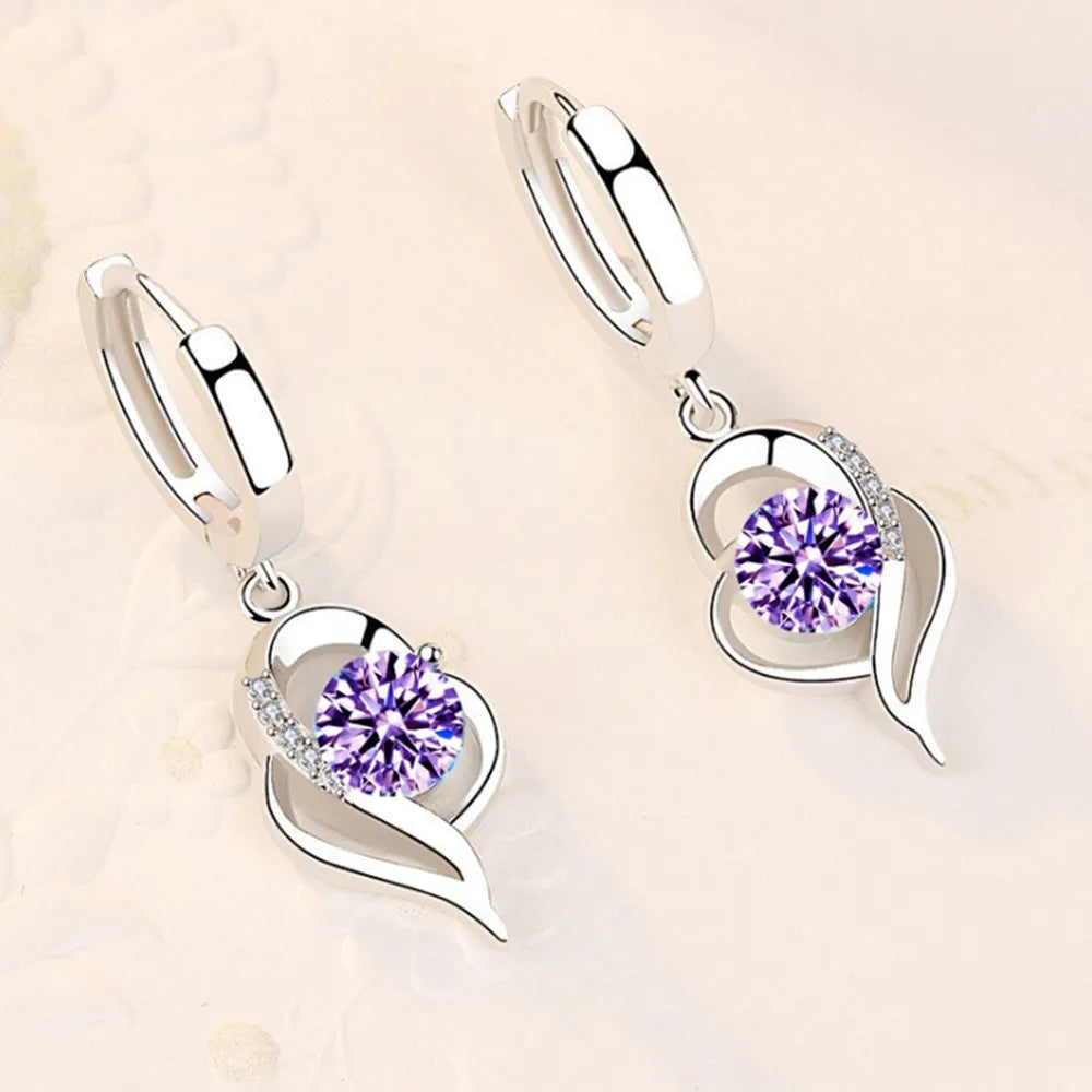 925 Sterling Silver New Woman Fashion Jewelry High Quality Blue Pink White Purple Crystal Zircon Hot Selling Earrings - Giftcare 