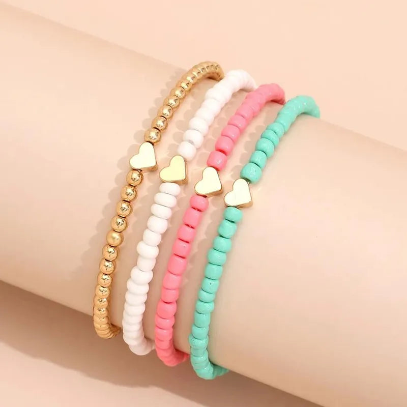 YWZIXLN Boho Engraved Multilayer Colorful Beads Chain Heart  Pendant Bracelet Accessories Best Gift For Women Wholesale B052 - Giftcare 
