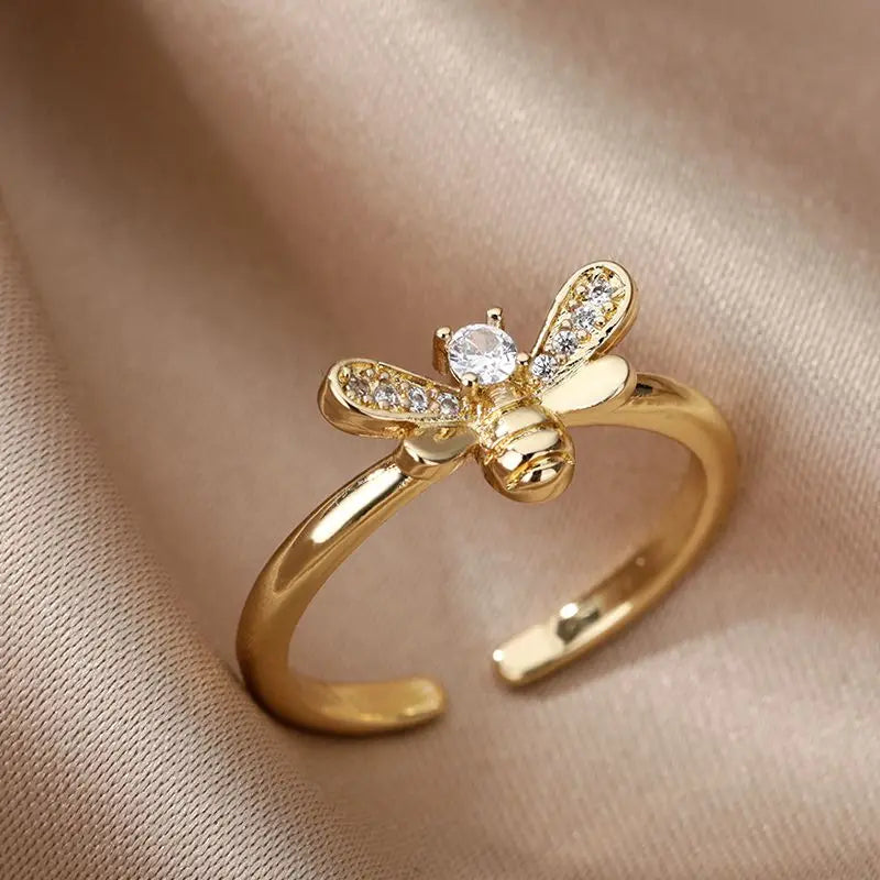 Bee Butterfly Ring For Women Open Adjustable Stainless Steel Cubic Zirconia Moon Heart Finger Ring Elegant Birthday Jewelry 2022.Free Shipping