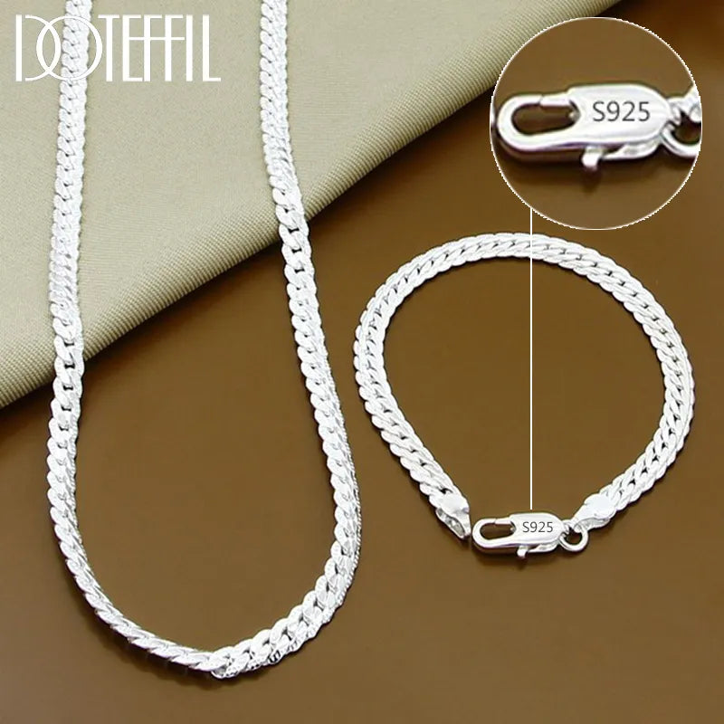 DOTEFFIL 925 Sterling Silver 8/16/18/20/22/24 Inch 6mm Side Chain Necklace Bracelet For Woman Men Fashion Charm Wedding Jewelry.Free shipping