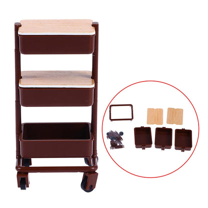 1Set 1:12  Dollhouse Miniature Trolley Dining Cart with Wheels Storage Display Shelf Bookshelf Furniture Model Decor Toy