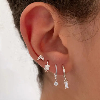 2PC Stainless Steel Little Huggies Hoop Earrings For Women Tiny Crystal Zirconia Pendant Cartilage Earrings Piercing Jewelry - Giftcare 