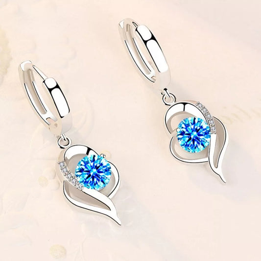925 Sterling Silver New Woman Fashion Jewelry High Quality Blue Pink White Purple Crystal Zircon Hot Selling Earrings - Giftcare 