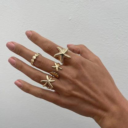 LATS 4Pcs/Set Starfish Scallop Adjustable Open Rings for Women Summer Trendy Geometric Gold Color Beach Jewelry Accessory