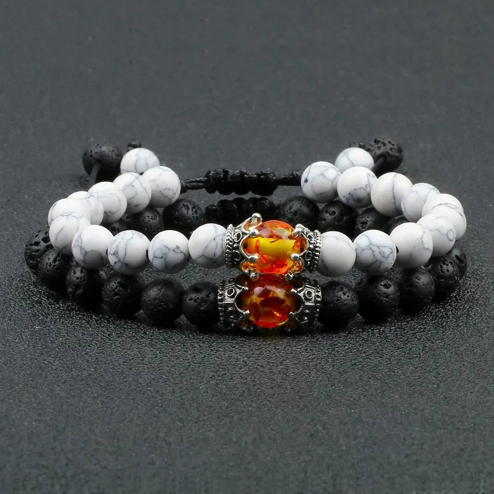Black Lava Stone Crown Charm Tiger Eye Beads Bracelet For Men Women Braided Bracelets Handmade Adjustable Jewelry Pulseira - Giftcare 