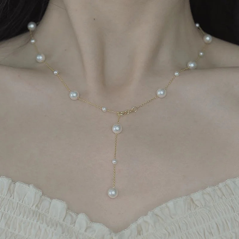 Imitation Pearls Long Chain Necklace for Women