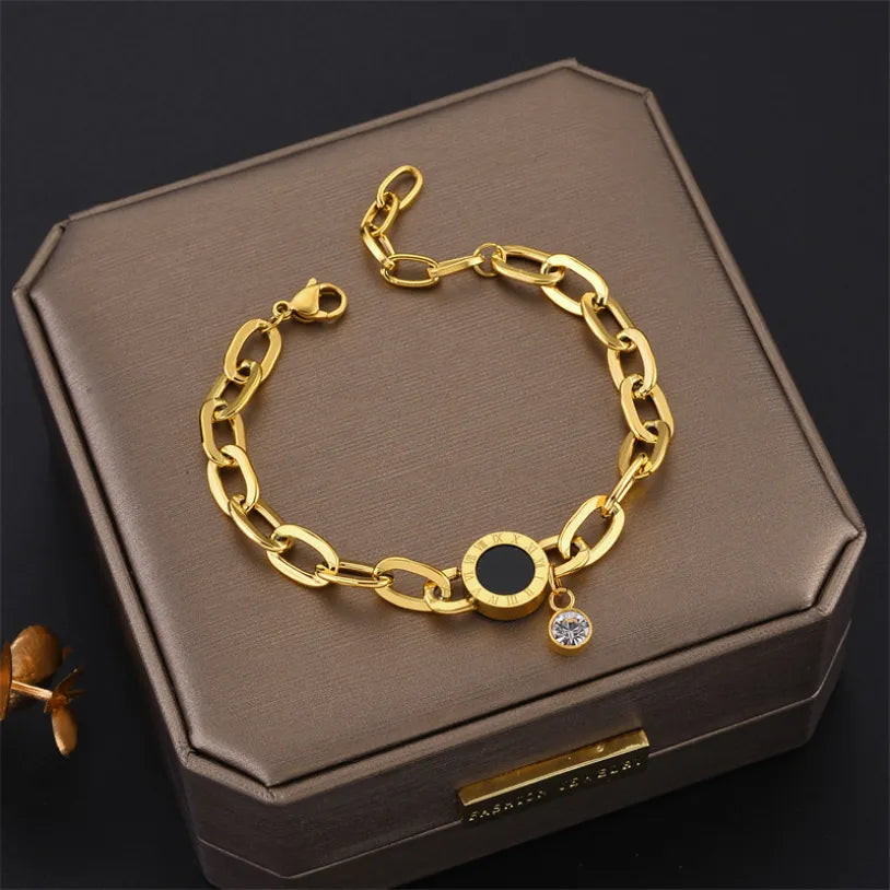 DIEYURO 316L Stainless Steel Fashion Link Chain Bangle Bracelet for Women Exquisite Gold Color Bracelet Jewelry Girl Gift брелок - Giftcare 