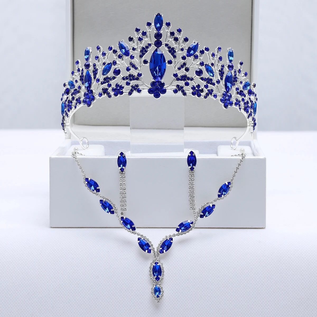 Ladies' Party Tiara Necklace Earrings 4 Pcs Set