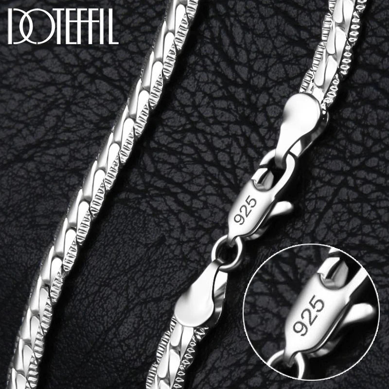 DOTEFFIL 925 Sterling Silver 8/16/18/20/22/24 Inch 6mm Side Chain Necklace Bracelet For Woman Men Fashion Charm Wedding Jewelry.Free shipping