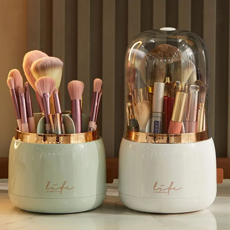 360° Rotating Makeup Brushes Holder Portable Desktop Cosmetic Organizer for Brushes Cosmetic Storage Box Clear Jewelry Container - Giftcare 