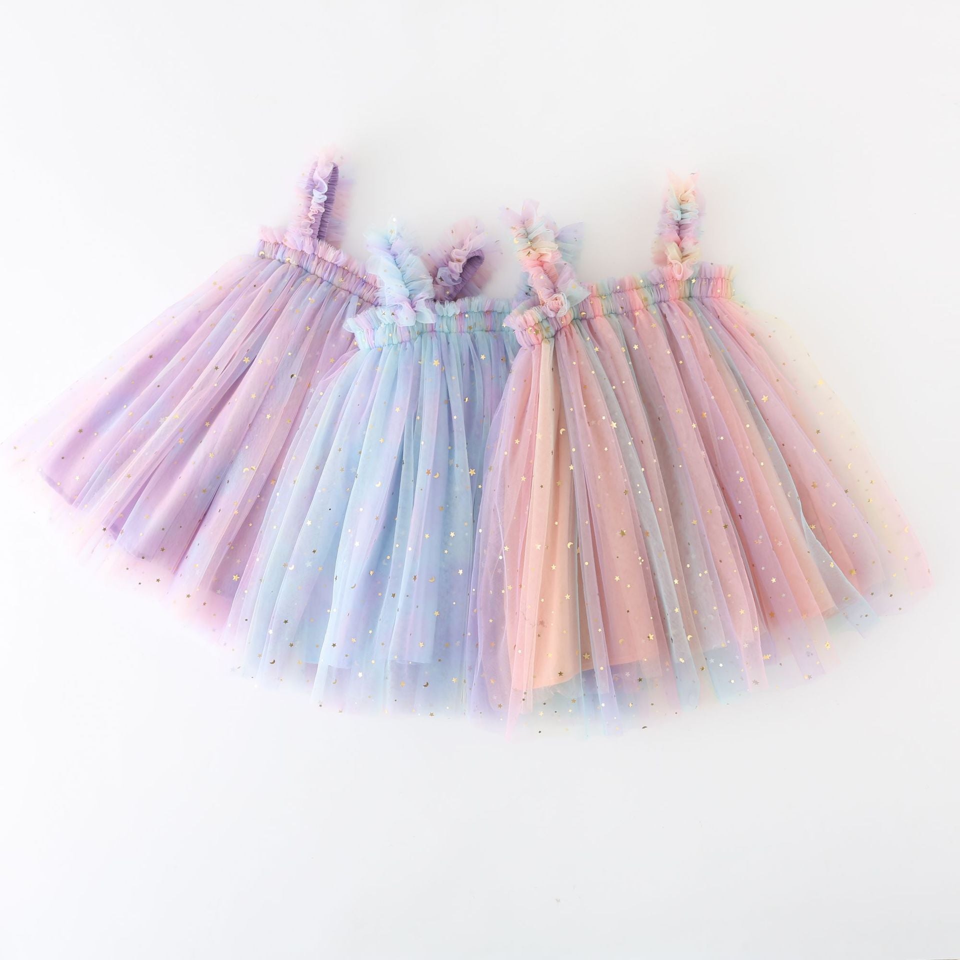 2023 Summer New Baby Girl Clothes Cute Sequins Star Rainbow Suspender Skirt Mesh Ball Gown Baby Dress Sweet Princess Girls Dress - Giftcare 