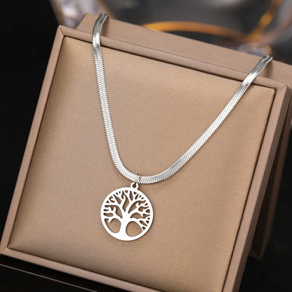 Stainless Steel Necklaces Snake Herringbone Blade Chain Trend Gothic Vintage Fortune Tree Pendants Necklace For Women Jewelry - Giftcare 