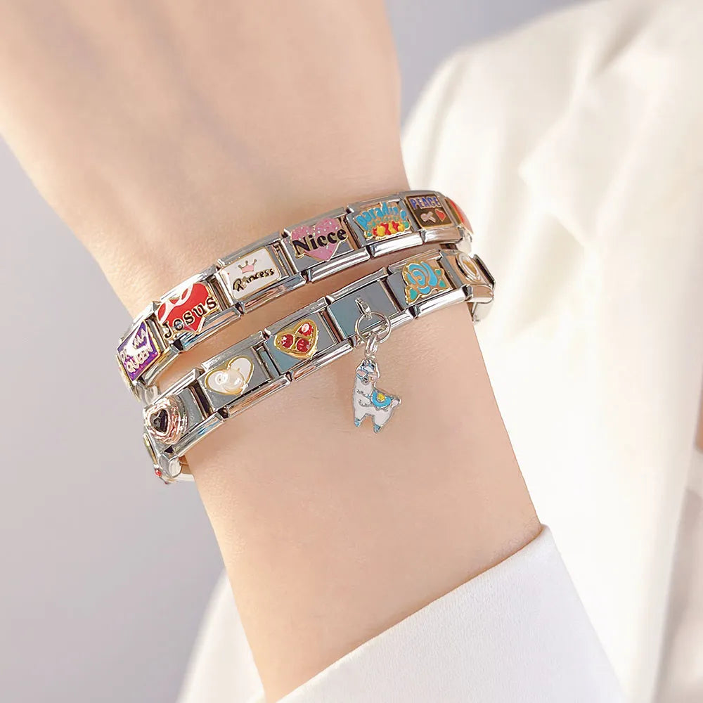 Hapiship Romantic Rainbow color Heart Flower Wing Italian Charm Links Fit 9mm Stainless Steel Bracelet Jewelry DIY Making DJ481.Free Shipping - Giftcare 