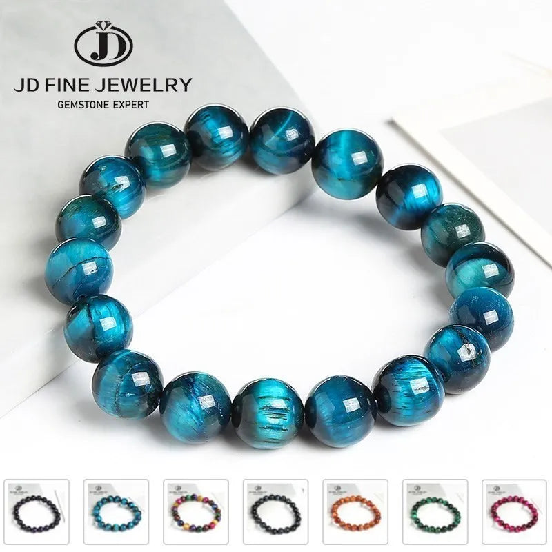 JD High Quality Blue Tiger Eye Buddha Bracelets Women Men Natural Stone Round Bead Stretch Yoga Meditation Bangles Jewelry Gift - Giftcare 