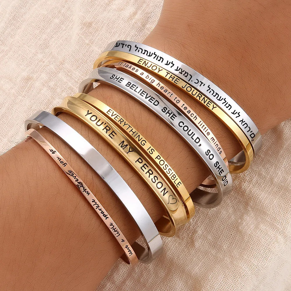 Personnalisé Bracelet for Women Custom Necklace Bar Engraved Name Text Mantra Bangle Cuff Stainless Steel Jewelry for Women Gift - Giftcare 