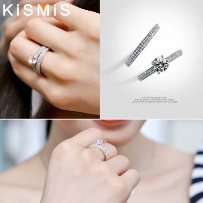 Wedding Ring, Excellent Round Brilliant Engagement Ring Band Set Large Design Kismis Accessories for Women Sizes 4 To 11